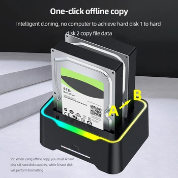Док-Станции Для жестких Дисков USB 3,0 К SATA 12V 3A Адаптер Питания Внешний Жесткий Диск Док-Станция RGB Подсветка для 2,5/ 3,5-дюймового Жесткого Диска SSD