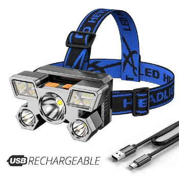 Пятиголовый светодиодный USB-налобный фонарь, супер яркий портативный налобный фонарь, рабочий фонарь, Налобный фонарь для рыбалки и кемпинга