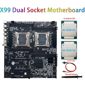 Материнская плата X99 с двумя разъемами LGA2011-3 С поддержкой двух процессоров DDR4 с процессором 2XE5-2620 V3 CPU + Кабель переключения + Термопаста