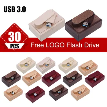 30шт USB 3.0 Деревянный USB + Коробка Флеш-накопитель 4 ГБ 16 ГБ 32 ГБ 64 ГБ USB Флэш-накопитель Pendrive Memory stick 1ШТ Бесплатный пользовательский логотип