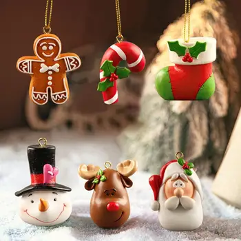 Рождественские украшения, Очаровательные рождественские подвесные украшения, 6 очаровательных мультяшных подвесок в виде снеговика, Санта-Клауса и Лося с ремешками