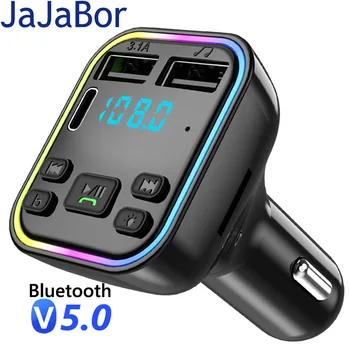 JaJaBor FM-передатчик Bluetooth 5.0 Type C Двойное USB-зарядное устройство для телефона TF-карта U-диск Музыкальный Аудио автомобильный MP3-плеер Автомобильный комплект громкой связи
