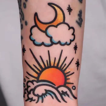 Водонепроницаемые наклейки с татуировками Солнца и Луны, нарисованные на ключице, Оптовые Поддельные татуировки для женщин, аксессуары для фестивалей, Тату