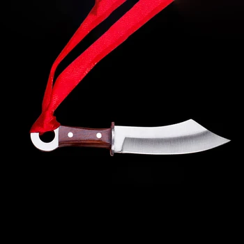 Мини-нож в китайском стиле с красной лентой, ретро-орнамент, Портативная деревянная ручка, Нож из нержавеющей стали С чехлом из искусственной кожи