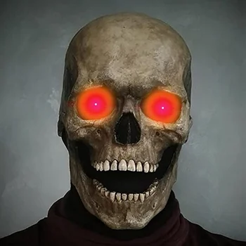 Маска-череп на всю голову с подвижной челюстью, реалистичная латексная маска на Хэллоуин, украшение вечеринки со светодиодной подсветкой