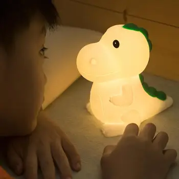 Милый динозавр Силиконовый ночник Перезаряжаемая лампа Soft Pat С 2 режимами освещения Прикроватная тумбочка для детской спальни со светодиодной подсветкой