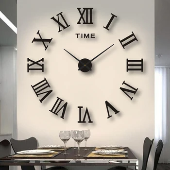Настенные часы с римскими цифрами 3D Зеркальные настенные часы DIY, Акриловая наклейка, модные Кварцевые часы, украшение дома, Светящиеся часы