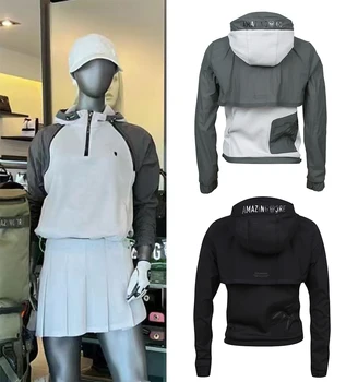 Женская одежда для гольфа, куртка с капюшоном, Осенний свободный крой, длинные рукава, съемные рукава, модный жилет, футболки, 8041#