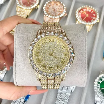 Роскошные часы с бриллиантами для женщин Элегантные брендовые кварцевые часы со стальным браслетом, женские модные наручные часы с кристаллами циркона
