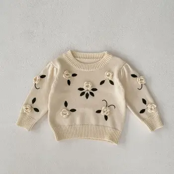 Angoubebe 555C145 Для новорожденных девочек, Пуловер ручной работы с цветами и комбинированной вышивкой Листьев