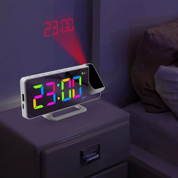 Часы с зеркальной проекцией RGB, Цветной Большой экран, будильник с двойным повтором, Регулировка яркости, Часы-проектор RGB, USB-порт для зарядки