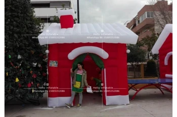 Надувной рождественский тематический милый маленький красный рождественский дом широко используется для вечеринок, украшения парка развлечений, является культовым