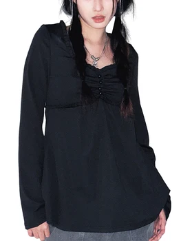 Женский укороченный топ с графическим принтом и длинным рукавом Y2K Harajuku, эстетичная приталенная рубашка Fairy Grunge, Уличная одежда