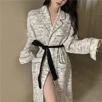 Сексуальное Кимоно с буквенным принтом, халат, женский халат, хлопковая ночная рубашка, Одежда для сна, Пижама для отдыха, домашняя одежда, ночная рубашка