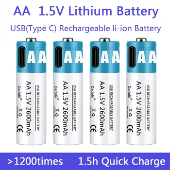Батарея AA 1.5 V AA 2600mAh USB перезаряжаемая литий-ионная батарея для мыши с дистанционным управлением маленький вентилятор Электрическая игрушечная батарея + Кабель