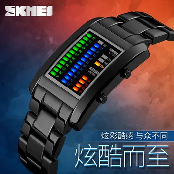 Skmei Новые крутые модные мужские деловые светодиодные часы со стальным ремешком, многофункциональные водонепроницаемые электронные часы