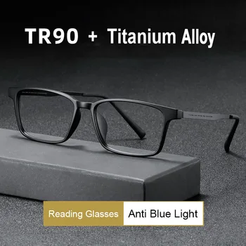 Синие светозащитные очки для чтения Для мужчин И женщин, сверхлегкие очки в оптической оправе из титанового сплава TR90, квадратные очки