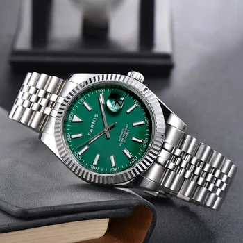 Новые роскошные мужские часы Parnis с зеленым циферблатом 39,5 мм, Календарь Miyota 8215, Механизм Автоматические механические наручные часы для мужчин в подарок