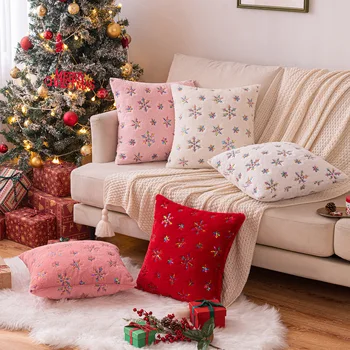 Рождественская плюшевая подушка в скандинавском стиле, чехол для дивана, изголовья, спинки, чехол для подушки, цветная наволочка с вышивкой в виде снежинок