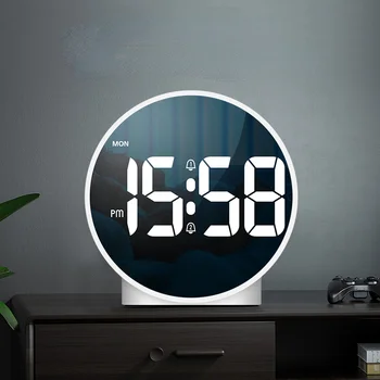 Круглый будильник с календарем повтора на 12/24 часа в неделю Цифровые светодиодные часы для спальни Цифровые Будильники для путешествий Часы для детской комнаты