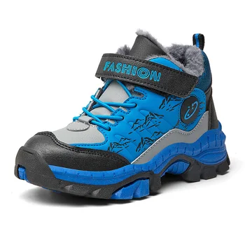 Зимние детские походные ботинки Супер Теплые Плюс хлопковые кроссовки для мальчиков Нескользящие кожаные водонепроницаемые ботинки Подростковая походная обувь для скалолазания
