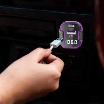 Адаптер автомобильного плеера Беспроводной музыкальный плеер USB Type C Многофункциональный FM-передатчик с разноцветной подсветкой Зарядное устройство с двойным интерфейсом