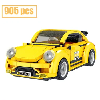 Новая модель автомобиля Yellow Beetle, собранные строительные блоки, Рождественский подарок на день рождения для мальчиков и девочек, строительные блоки