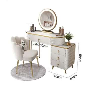 Скандинавский косметический набор Туалетный столик Столик для макияжа в спальне Белый стол Современный туалетный столик с зеркалом Туалетный столик с выдвижными ящиками