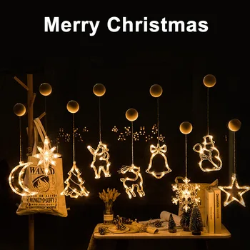 Рождественские украшения 2024 Снеговик Санта Клаус Северный Олень Светодиодный светильник Сказочные огни на батарейках Декоративная Гирлянда на окне