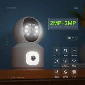 ESCAM QF010 Тип 2x2MP Двухобъективная IP-камера с двумя перспективами, с функцией обнаружения движения с поворотом/наклоном, Wi-Fi IP-камера с двухсторонним звуком ночного видения