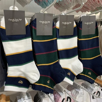 Высококачественные мужские полосатые носки Gentleman Bear, хлопчатобумажные спортивные носки для мальчиков в деловом стиле, новинка для скейтбординга, дышащие Рождественские подарки