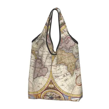 География Карта мира Женская повседневная сумка для покупок через плечо, сумка-тоут большой емкости, портативная сумка для хранения, складные сумки
