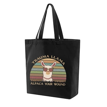 Альпака, лама, привлекательный дизайн, красивая сумка из супермаркета, женская/мужская, с принтом, для ежедневного использования, сумки большой вместимости, черные