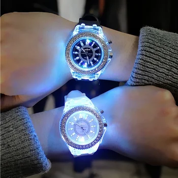Светящийся Индивидуальный горный хрусталь Led Harajuku Корейский модный тренд Студенческая пара мужчин и женщин Желеобразные кварцевые часы Inteligente