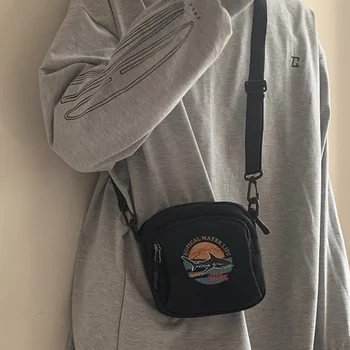 Сумка-мессенджер Harajuku Женская студенческая холщовая сумка Shark, монохромная сумка через плечо, мини-сумка-мессенджер, Сумочка, кошелек, спортивные сумки