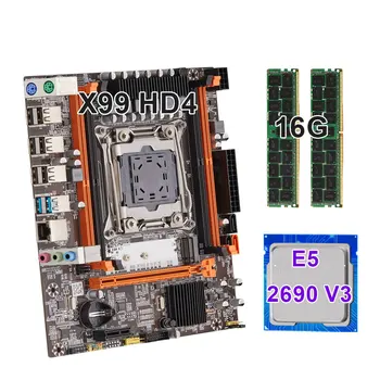 KEYIYOU X99H D4 LGA 2011-3 комплект материнской платы Xeon E5 2690 V3 процессор 2X8 ГБ = 16 ГБ 2133 МГц DDR4 Настольная память USB3.0 NVME/SATA M.2