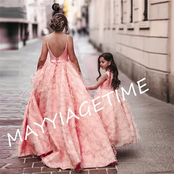 Розовые выпускные платья для мамы и дочки без рукавов, милое бальное платье принцессы на тонких бретельках, вечернее платье с открытой спиной.