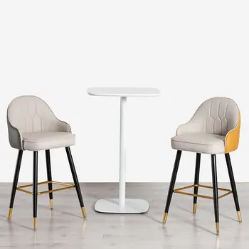 Современный кожаный барный стул, Минималистичный Легкий Роскошный бытовой стул с высокими ножками, мебель для кухни в скандинавском стиле, Барные стулья со спинкой