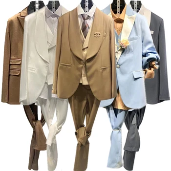 2023 Модный Новый Мужской Повседневный бутик, деловой Свадебный костюм, пальто, жилет, брюки, комплект из 3 предметов, платье, Блейзеры, куртка, брюки, жилет