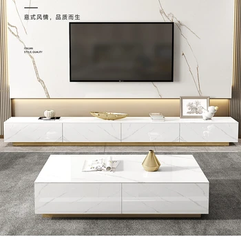 Итальянская белая глянцевая поверхность, чайный столик из мраморной скалы, тумба для телевизора, современный простой шкаф для хранения вещей в гостиной, большие столы