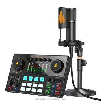 Комплект оборудования для подкастов MAONOCASTER, Микшер для аудиоподкастов с конденсаторным микрофоном XLR, студийная запись звуковых карт в прямом эфире