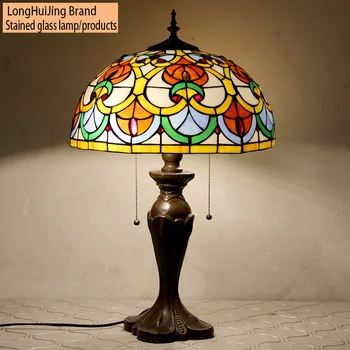 Антикварные настольные лампы LongHuiJing Tiffany, красивый любовный абажур из витражного стекла, настольная лампа для декора ресторанов, освещение