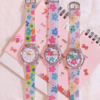 Женские часы с мультяшным принтом, Силиконовый ремешок, кварцевые часы, Водонепроницаемые Студенческие часы для девочек, Часы с цветочным рисунком, часы