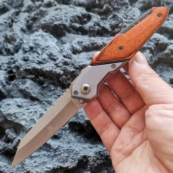 Складной нож 57HRC Труборез Карманный нож с деревянной ручкой Тактический EDC для выживания на открытом воздухе Охотничий Складной нож