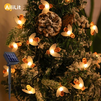 Солнечная Струнная лампа AlliLit 20 светодиодов Cute Bee Outdoor Wedding Garden Patio Party Рождественская Елка Honeybee Starry Fairy Decor Lamp