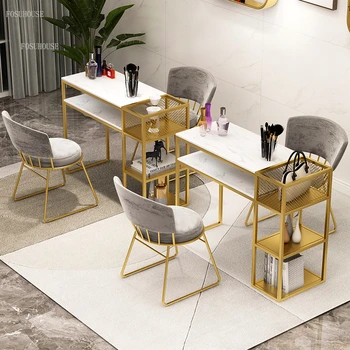 Европейский свет, Роскошные Маникюрные столы, Дизайнерская мебель для маникюрного салона, Двойной маникюрный стол и набор стульев, Профессиональный маникюрный стол Z