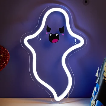 Chi-buy LED Neon White Ghost С Питанием От USB Неоновые Вывески Night Light 3D Wall Art & Game Room Спальня Декор Гостиной Вывески Для Ламп