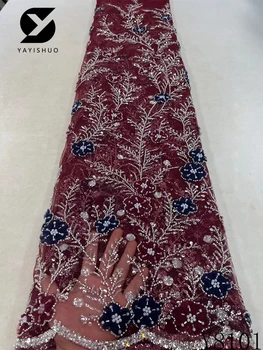 Французская кружевная ткань из тюля с 3D бисером, африканские кружевные ткани с пайетками для вечерних платьев, высокое качество, 2023, Y8101