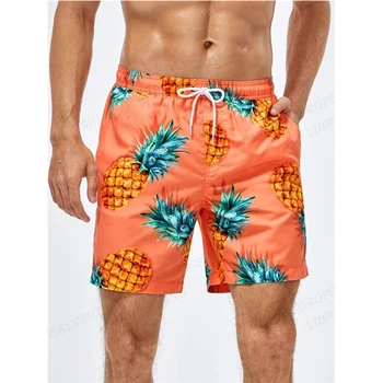 Летние мужские шорты, быстросохнущие плавательные шорты, повседневные пляжные брюки Оверсайз, Модный тренд, мужская одежда с 3D принтом тропических фруктов.