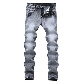 Стрейчевые серые мужские джинсы Тонкие Маленькие ножки Длинные брюки Универсальные мужские повседневные джинсы